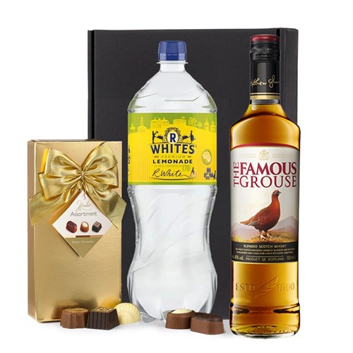 The Famous Grouse Blended Scotch Whisky 70cl with R. White’s Lemonade & Chocolates Gift Box | Spirit Mixer Set
